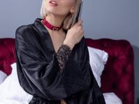 Charming teen Barbie Brill shows her hairless cunt & lovely tits too on a bed - Photo #1