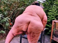 Morbidly obese old woman steps out onto a patio while totally naked - Photo #13
