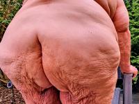 Morbidly obese old woman steps out onto a patio while totally naked - Photo #14