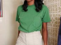 Tall ebony girl undresses before wetting her full bush in shower - Photo #2