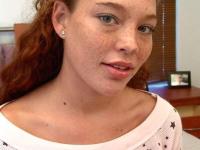 Ginger amateur teen with a freckled face Ashley strips and gives head in POV - Photo #1