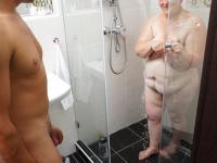 Old woman with natural tits fucks a guy in the shower and on a bed - Photo #4