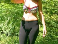 Cutie Britt Phillips in pigtails removing her top to sun her big titties - Photo #10