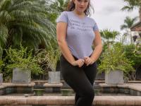 Amateur BBW Lexi Lloyd peels off black leggings on her way to standing naked - Photo #1