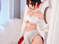 Cute Asian girl with short hair and big tits poses nude in white stockings - Photo #4