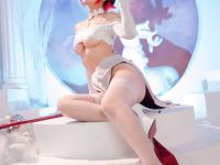 Cute Asian girl with short hair and big tits poses nude in white stockings - Photo #5