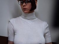 Amateur girl exposes her big tits while out in public in a cap and glasses - Photo #4