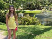 Girl next door type walks in a public place before discovering her bald pussy - Photo #3