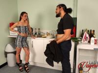 Brunette chick Rosie Monroe strips to her underwear while a guy jerks off - Photo #2