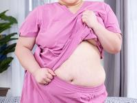 Asian BBW Thicc Asian Kai releases her saggy tits and big butt from pink scrubs - Photo #2