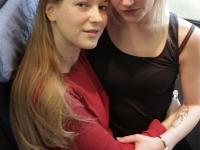 Sweet lesbians flash their titties and go completely naked in the train cabin - Photo #9