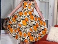 Alluring brunette Lucy Love sheds a retro dress to show her twat in FF nylons - Photo #2