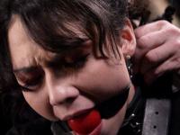 Asian girl is masturbated while restrained and ball gagged in an dungeon - Photo #7