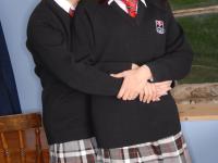 Lesbian schoolgirls Carla Brown and Lily strip & pose in their lingerie - Photo #1