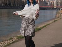 Blue haired inked teen Khalamite exposes her magnificent curves and big tits - Photo #1