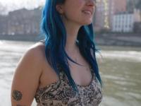 Blue haired inked teen Khalamite exposes her magnificent curves and big tits - Photo #3