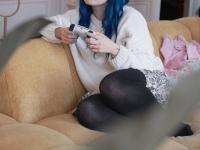 Blue haired inked teen Khalamite exposes her magnificent curves and big tits - Photo #5