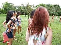 Pretty naked lesbians are standing naked and showing their bodies outdoors - Photo #2