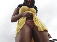 Tall ebony Briana Bliss seduces a white dude with her big tits and fucks him - Photo #1
