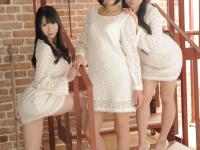 Three Japanese girls get naked in heels while posing together on steps - Photo #3