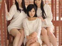 Three Japanese girls get naked in heels while posing together on steps - Photo #4