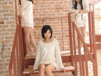Three Japanese girls get naked in heels while posing together on steps - Photo #6