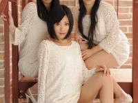 Three Japanese girls get naked in heels while posing together on steps - Photo #7