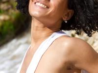 Dark haired babe Pammie Lee shows her perfect boobs and cunt on the beach - Photo #8
