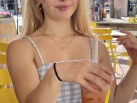 Petite blonde teen Kylie teases with her incredible big tits & ass in public - Photo #19