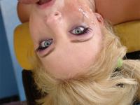Pigtailed blonde Ally Ann gives deepthroat BJ & gets her mouth filled with cum - Photo #16