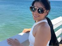 Amateur chick with a bushy muff shows her beaver on a boat in sunglasses - Photo #17