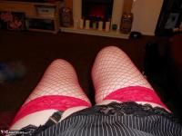 Mature redhead fatty Valgasmic Exposed exposes her bald pussy in fishnets - Photo #13