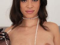Latina MILF Noa Tevez gets naked in sheer opera gloves and stockings - Photo #14