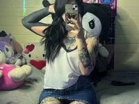Brunette teen takes selfies while stripping to her thong on a bed - Photo #15