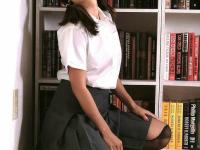 Hot Asian schoolgirl shows off her big tits & hairy muff in the library - Photo #1