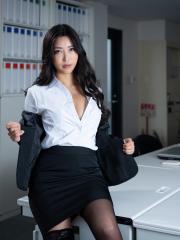 Hot Asian secretary Emiri Momota shows her creampied pussy after wild sex