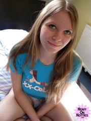 Amateur doll Caroline strokes a dick with her huge natural tits and gives a BJ