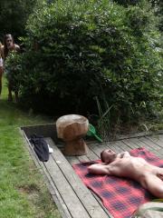 Lucky fella receives a triple blowjob in public from insatiable teenage babes