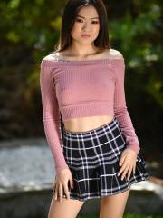 Pretty Asian schoolgirl Lulu Chu enjoying a big black cock POV style