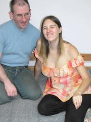 Adorable amateur Natalie lets out her big tits and takes an old guy's cock