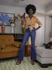 Ebony with an afro Ana Foxxx strips and flaunts her black butt in a solo