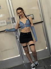 Liz Jordan wears her glasses while taking part in a blowbang at an adult store