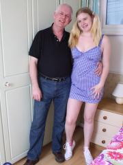 Chubby amateur in pigtails Mona B takes an old man's boner in her bedroom
