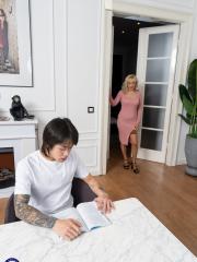 Blonde cougar Amanda seduces her young Chinese exchange student Koudai