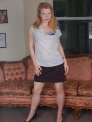 Hairy redhead Madison Young displays her protruding labia up close