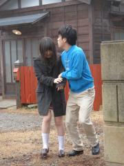 Japanese girl Mai Shimizu holds her hands out for jizz after sucking cock