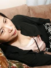 Naughty asian lady in pantyhose Yasuko Watanabe uncovering her chubby curves