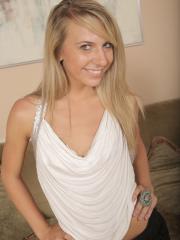Petite blonde Kiara Knight takes a cumshot on her face in POV mode