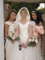 Naughty blonde bride fools around with her maids on her wedding day
