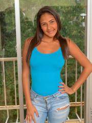 Latina girl Antonella Perez plays with her shaved pussy during solo action